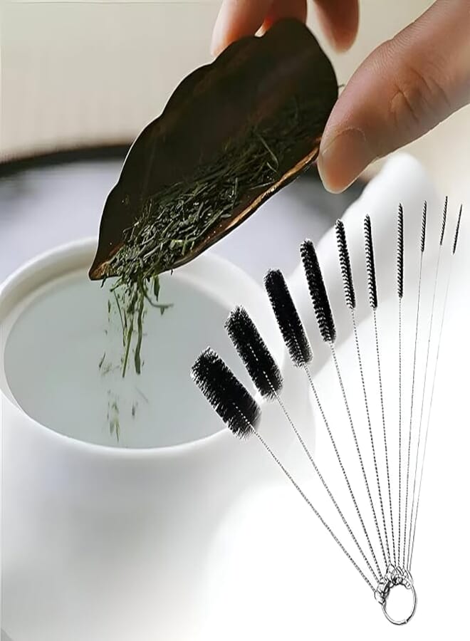 10 Pieces Bottle Cleaning Kit with Black Tube Brush and Straw Brush, Perfect for Cleaning Straw, Glass, Teapot, Teas and More Efficiently, Easy to Use.