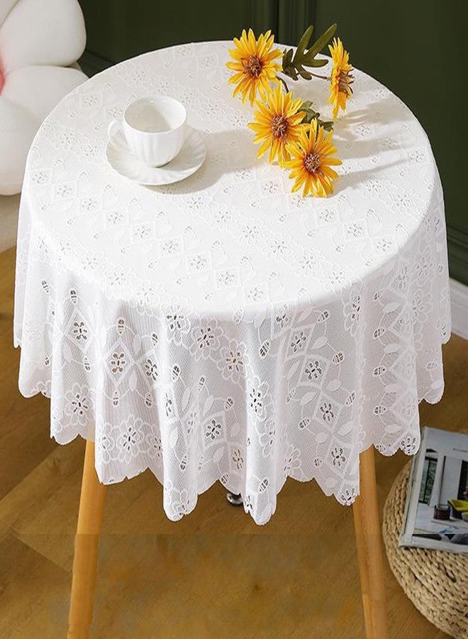 Jeloris White Lace Round Tablecloth with Floral Pattern 78 Inch Rustic Embroidery Lace Table Cover for Rustic Boho Wedding Party Daily Use - Image 2