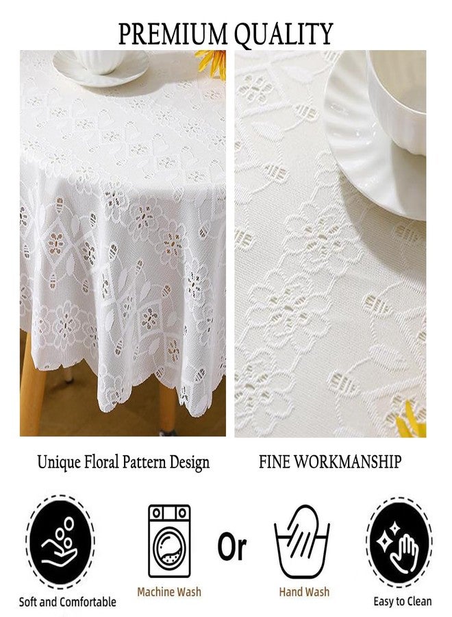 Jeloris White Lace Round Tablecloth with Floral Pattern 78 Inch Rustic Embroidery Lace Table Cover for Rustic Boho Wedding Party Daily Use - Image 3