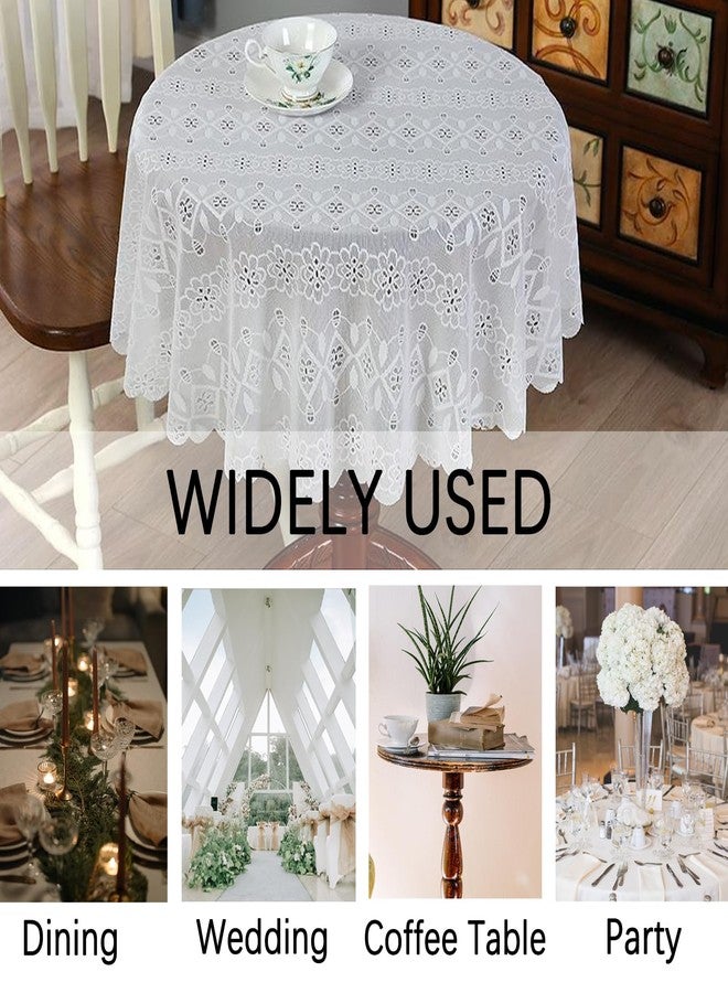 Jeloris White Lace Round Tablecloth with Floral Pattern 78 Inch Rustic Embroidery Lace Table Cover for Rustic Boho Wedding Party Daily Use - Image 5