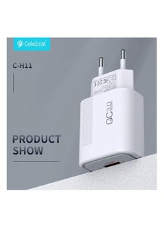سليبرات شاحن سريع C-H11-EU من سيليبرات مع كابل شحن USB A إلى النوع C وشريحة ذكية للتعرف الذكي تناسب العديد من الأجهزة الذكية بقدرة 18 وات - أبيض  - Image 2