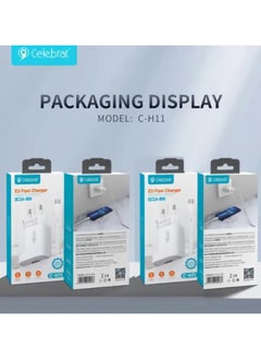 سليبرات شاحن سريع C-H11-EU من سيليبرات مع كابل شحن USB A إلى النوع C وشريحة ذكية للتعرف الذكي تناسب العديد من الأجهزة الذكية بقدرة 18 وات - أبيض  - Image 4