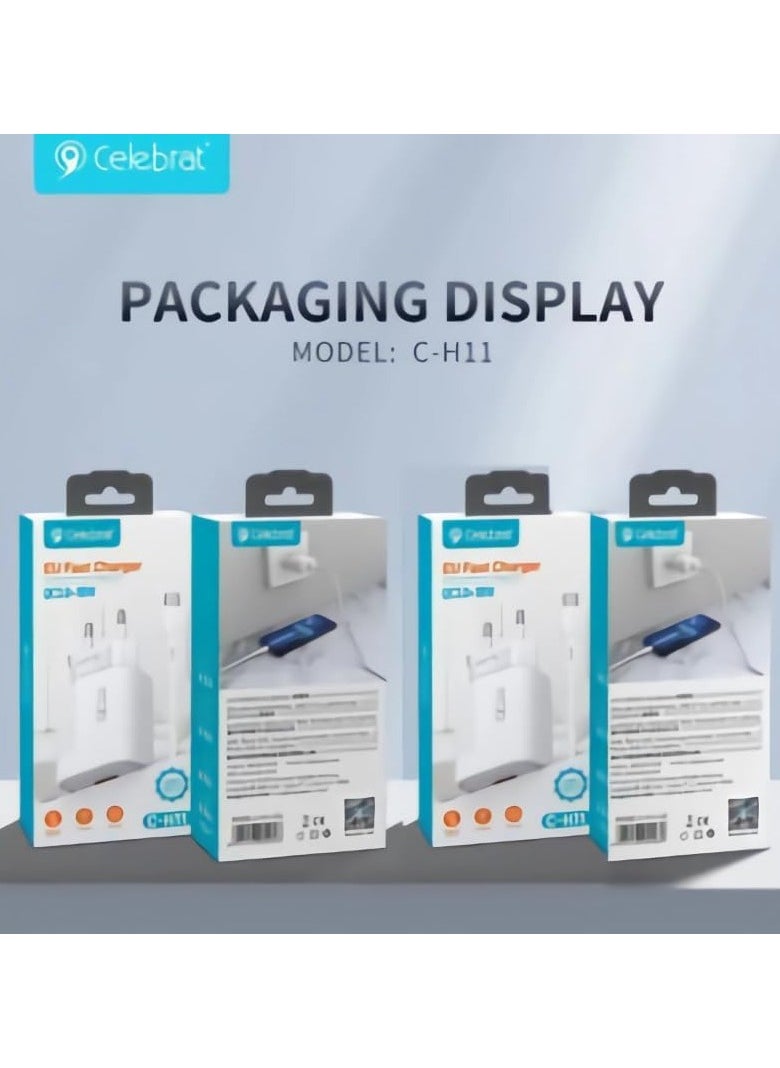 سليبرات - شاحن سريع C-H11-EU من سيليبرات مع كابل شحن USB A إلى النوع C وشريحة ذكية للتعرف الذكي تناسب العديد من الأجهزة الذكية بقدرة 18 وات - أبيض - Image 1