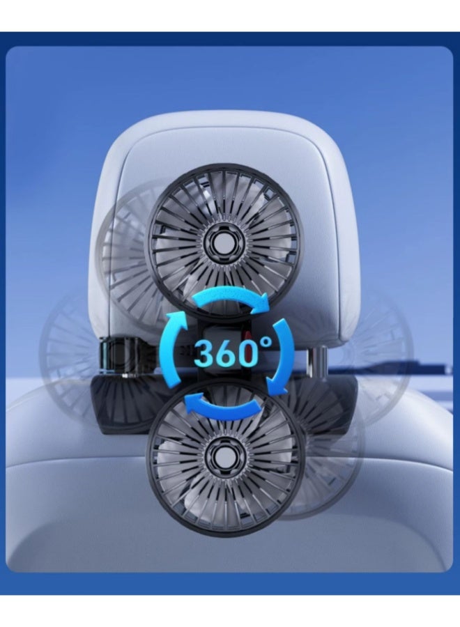 Cooling Car Fan – USB Dual-Head Fan for Backseat, 360° Rotatable, 3-Speed Windpower, Rear Seat Air Circulation Fan for All Vehicles - Image 3