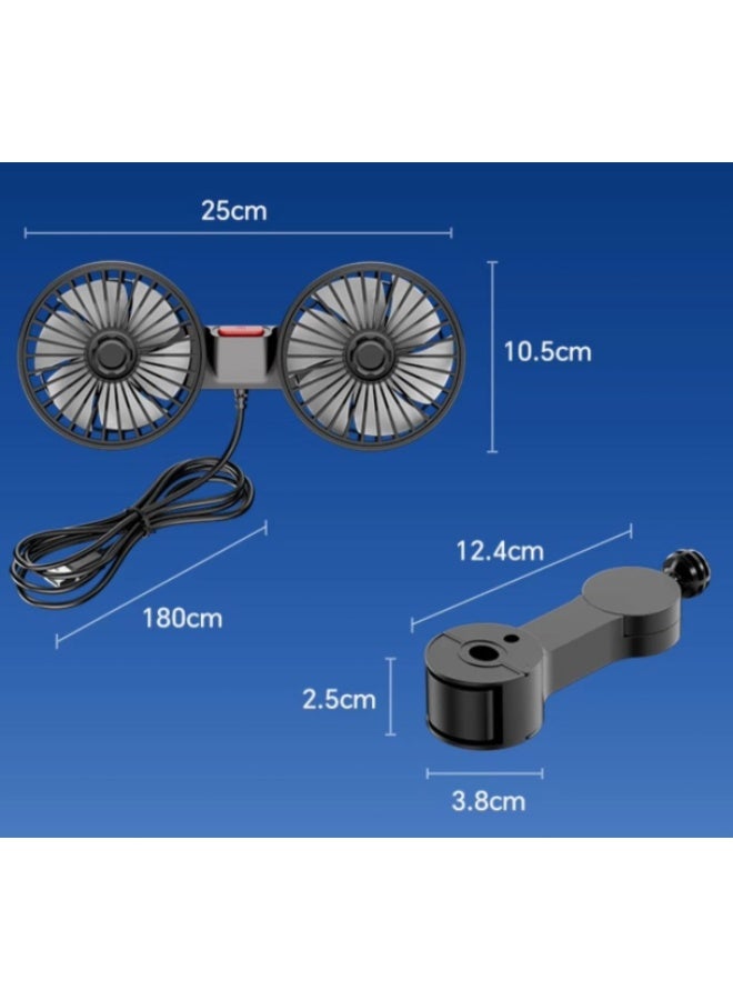 Cooling Car Fan – USB Dual-Head Fan for Backseat, 360° Rotatable, 3-Speed Windpower, Rear Seat Air Circulation Fan for All Vehicles - Image 5