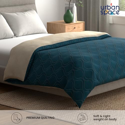 Urban Space Microfibre Reversible All Season Single Bed Blanket for Summer, 3 Layer Solid Quilted Dohar, Reversible Single Bed Dohar/Blanket/Quilt (Teal & Beige, 225 x 145 CM) - Image 3