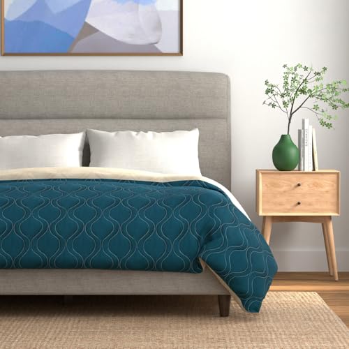 Urban Space Microfibre Reversible All Season Single Bed Blanket for Summer, 3 Layer Solid Quilted Dohar, Reversible Single Bed Dohar/Blanket/Quilt (Teal & Beige, 225 x 145 CM) - Image 1