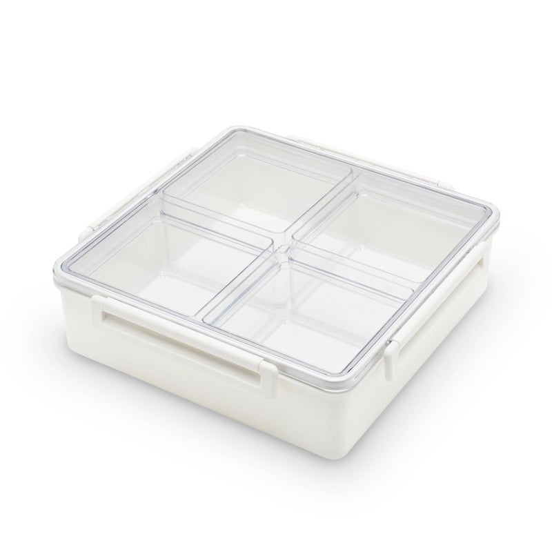 Gourmet Palette Airtight 4Compartment Serving Tray with Lid  Portable Charcuterie Container Snack Box Removable Dividers Snackle Platter for Fruit Veggies Appetizers Square Design