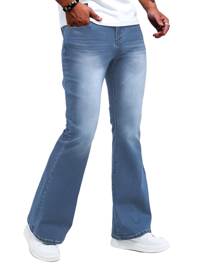 Ben Martin Men’s Bell Bottom Jeans || Bootcut Denim Pants || Wide Leg Flared Jean's for Men || High Waist Stretchable Retro Fit || Cotton Jean for College Casual Light Blue, Size 36 (1) - Image 1
