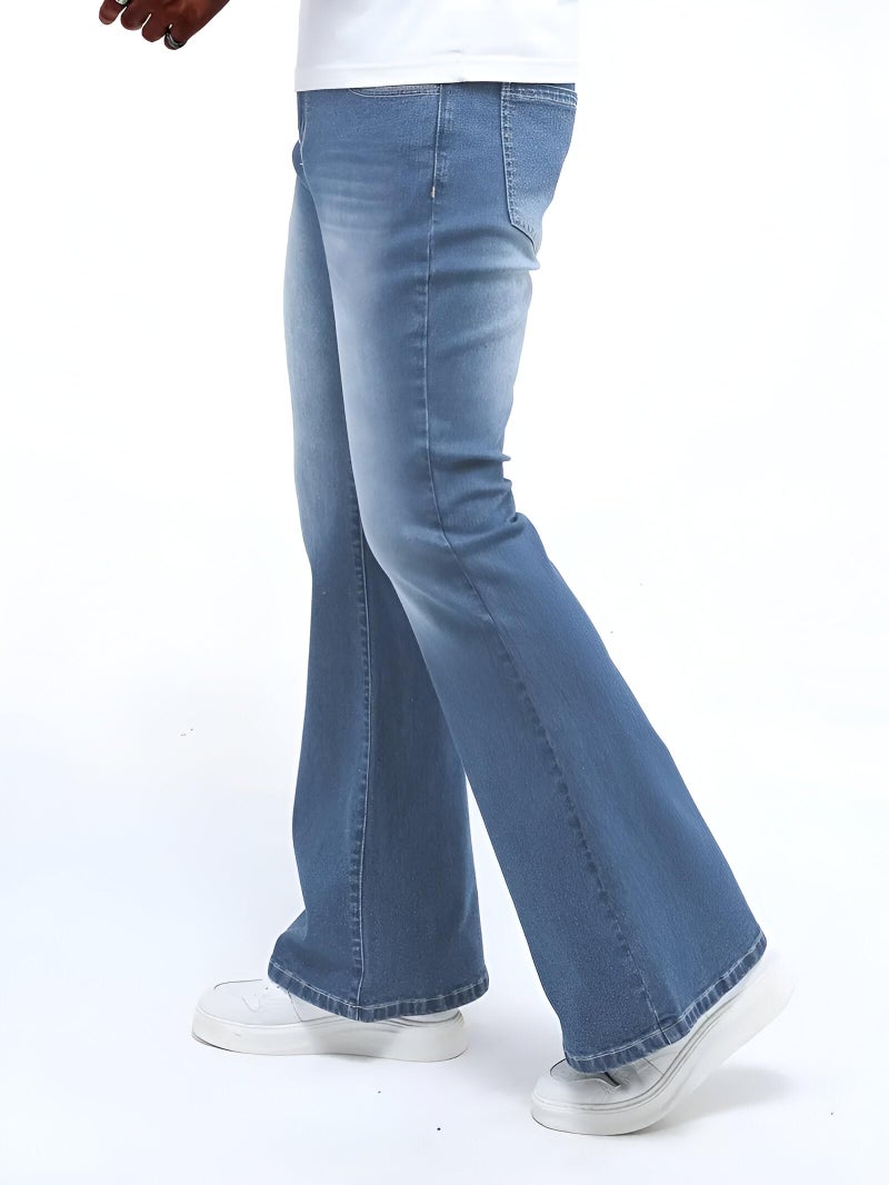Ben Martin Men’s Bell Bottom Jeans || Bootcut Denim Pants || Wide Leg Flared Jean's for Men || High Waist Stretchable Retro Fit || Cotton Jean for College Casual Light Blue, Size 36 (1) - Image 4