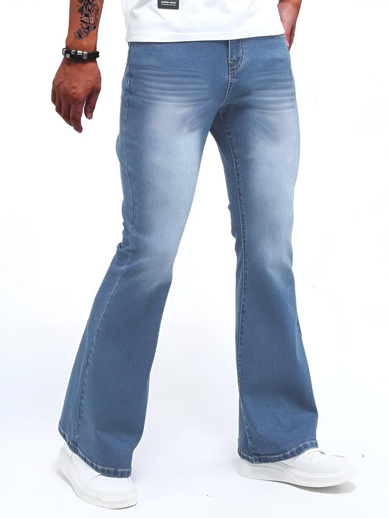 Ben Martin Men’s Bell Bottom Jeans || Bootcut Denim Pants || Wide Leg Flared Jean's for Men || High Waist Stretchable Retro Fit || Cotton Jean for College Casual Light Blue, Size 36 (1) - Image 2
