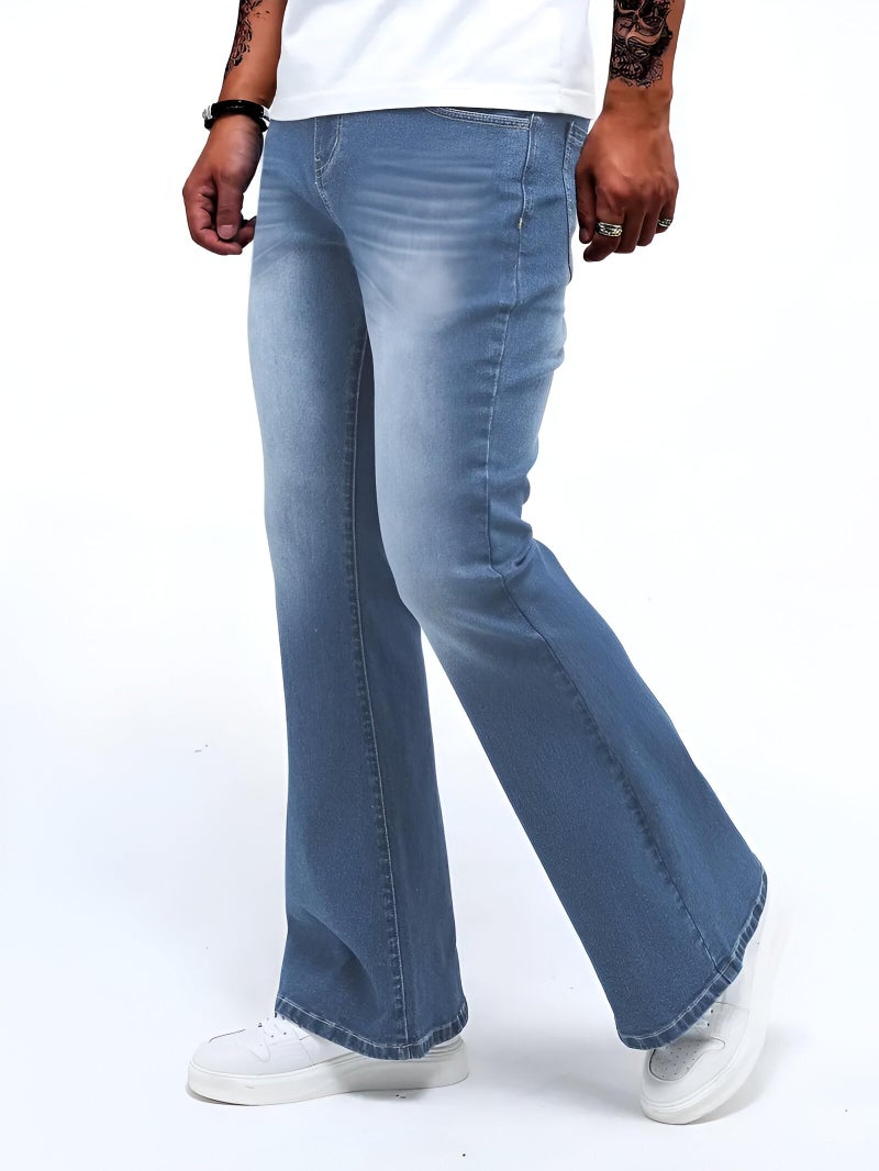 Ben Martin Men’s Bell Bottom Jeans || Bootcut Denim Pants || Wide Leg Flared Jean's for Men || High Waist Stretchable Retro Fit || Cotton Jean for College Casual Light Blue, Size 36 (1) - Image 3