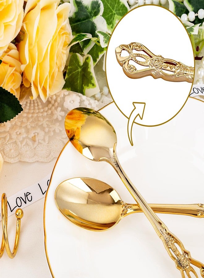 Joyido 30PCS Gold Plastic Spoons - Gold Soup Spoons Disposable - 8.1 Inch Heavy Duty Plastic Silverware - Heavyweight Elegant Disposable Utensils for Catering, Parties, Dinners, Weddings - Image 4