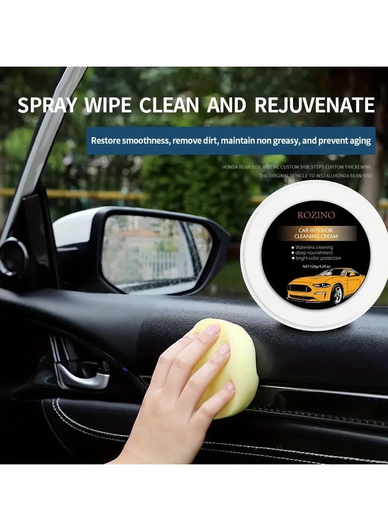 2 Leather and Fiber Polishing and Renewal Wax for The Car Salon, Renewal and Polishing Paste, With Polishing Sponge, Suitable for All Colors, 120 Grams
