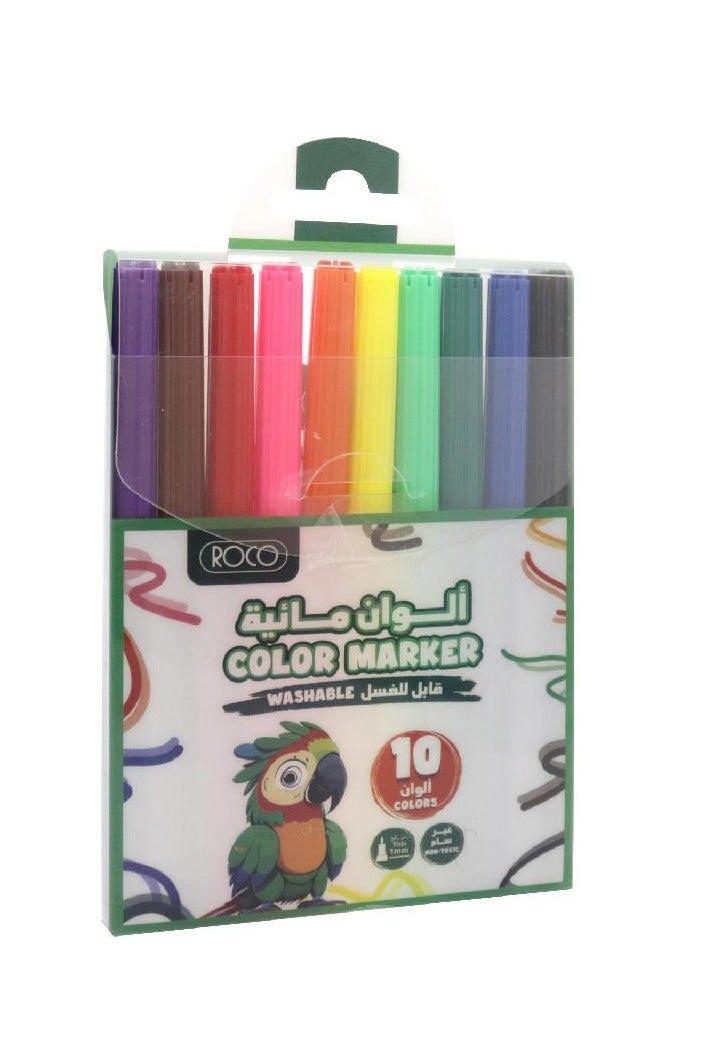 روكو قلم تلوين قابل للغسل ألوان متنوعة ١٠ قطع - Image 1