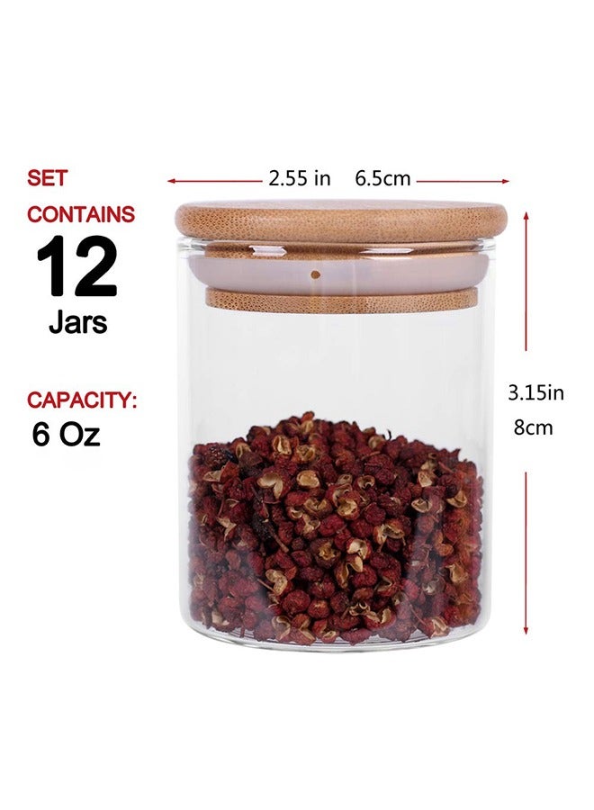 Sharpdo Glass Jars Set,Upgrade Spice Jars with Wood Airtight Lids and Labels, 6oz 12 Piece Small Food Storage Containers for Home Kitchen, Tea, Herbs, Sugar, Salt, Coffee, Flour, Herbs, Grains - Image 2