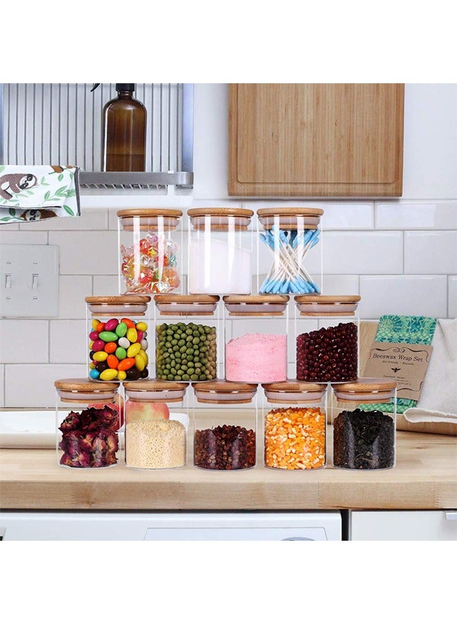 Sharpdo Glass Jars Set,Upgrade Spice Jars with Wood Airtight Lids and Labels, 6oz 12 Piece Small Food Storage Containers for Home Kitchen, Tea, Herbs, Sugar, Salt, Coffee, Flour, Herbs, Grains - Image 3