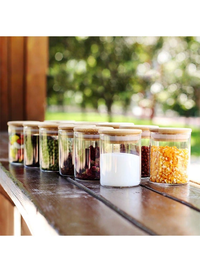 Sharpdo Glass Jars Set,Upgrade Spice Jars with Wood Airtight Lids and Labels, 6oz 12 Piece Small Food Storage Containers for Home Kitchen, Tea, Herbs, Sugar, Salt, Coffee, Flour, Herbs, Grains - Image 4