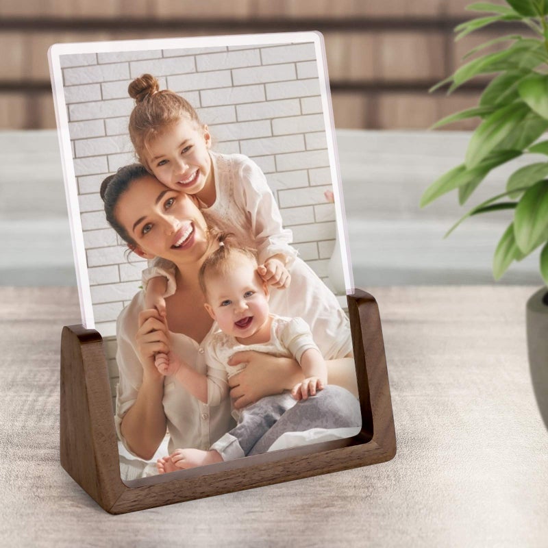 Mixoo Picture Frame 2 Pack - Rustic Wooden Photo Frames with Walnut Wood Base and High Definition Break Free Acrylic Glass Covers for Tabletop or Desktop Display (5x7 inch  Vertical + Vertical) - Image 4