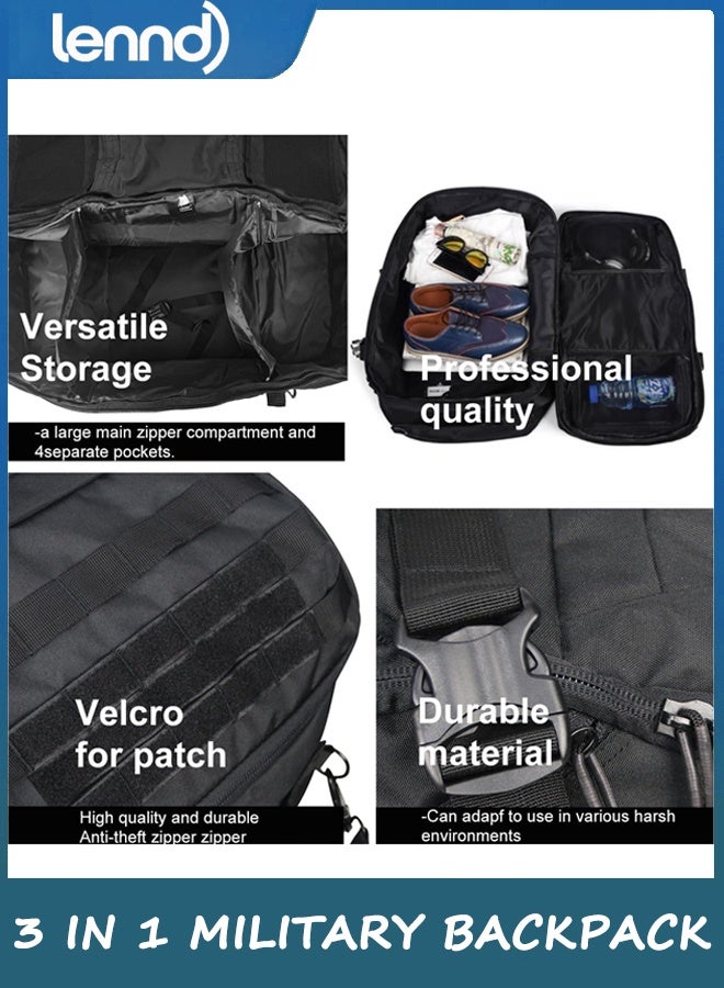LENND Travel Duffle Bag Backpack for Men, 3 In 1 Tactical 45L Backpack Travel Duffle Bag for Weekender Gym Workout Deployment, Black - Image 5