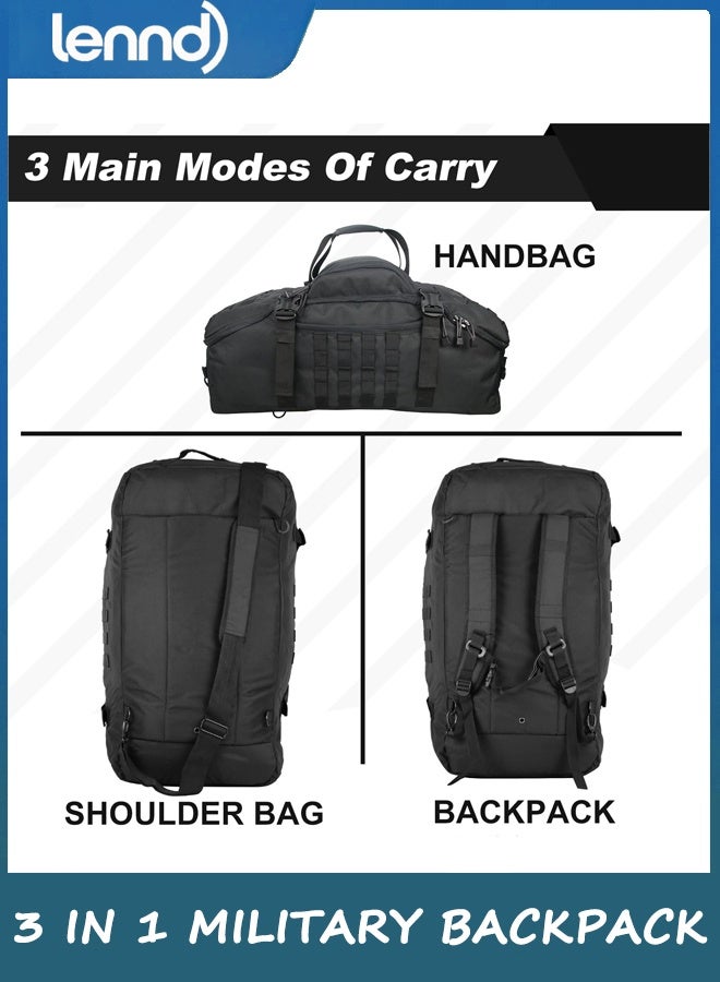 LENND Travel Duffle Bag Backpack for Men, 3 In 1 Tactical 45L Backpack Travel Duffle Bag for Weekender Gym Workout Deployment, Black - Image 2