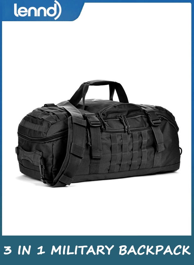 LENND Travel Duffle Bag Backpack for Men, 3 In 1 Tactical 45L Backpack Travel Duffle Bag for Weekender Gym Workout Deployment, Black - Image 1