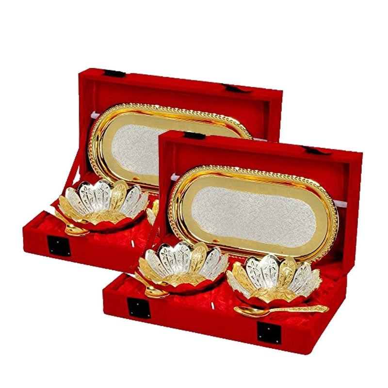 DESIGNOX Brass Silver Bowl Gift Set Multicolour 5 Pieces Set Pack - Image 2