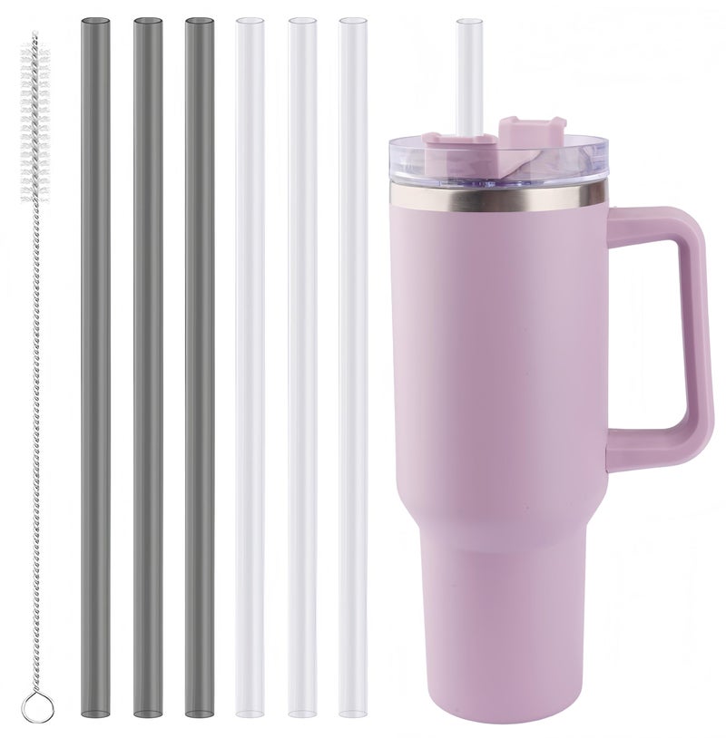 Joshey 12 Inch Tritan Replacement Straws for Stanley 40oz Tumbler - 6 Pack Reusable Long Straws with Cleaning Brush, Fits 30oz & 40oz Stanley Cup Accessories, BPA-Free (Gray+Clear) - Image 1
