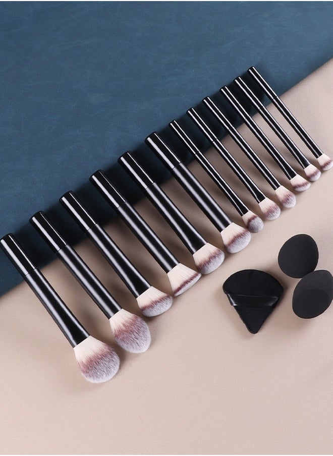 15 PCS Makeup Brush Set, 12 Multi Use Makeup Brushes, with 2 Makeup Sponges and 1 Makeup Puff, Foundation Blush Concealer Shading Eye Makeup Brush, for Beginners and Professionals
