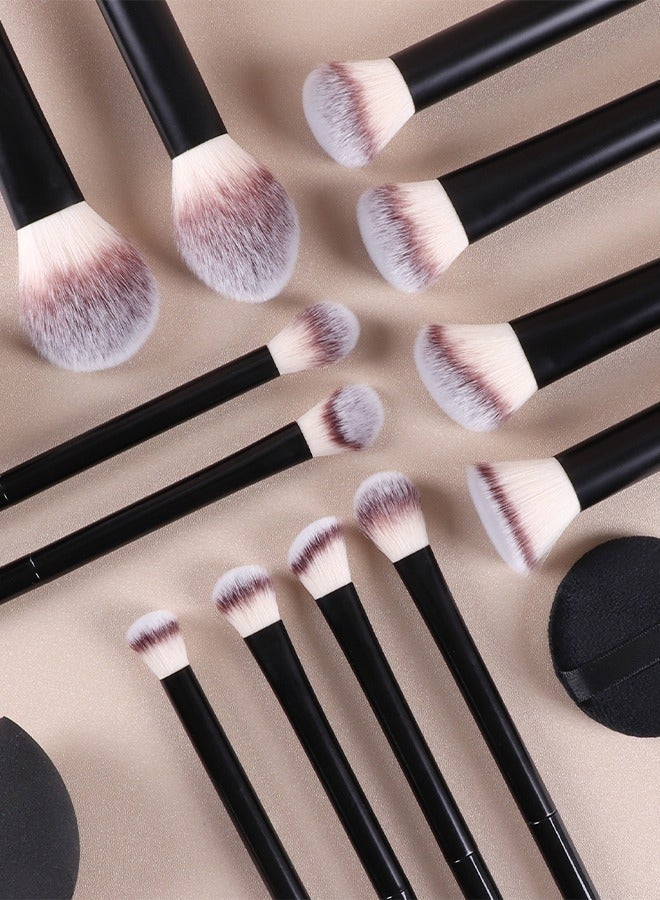 عام طقم فرش مكياج 15 قطعة،12 فرش ميكب متعددة الاستخدام ، مع 2 إسفنجة مكياج و1 منفاخ مكياج، فرشاة مكياج للعين وأحمر الخدود وكريم الأساس، للمبتدئين والمحترفين - Image 4