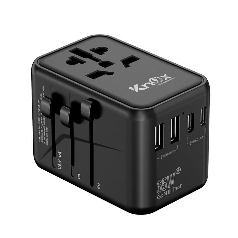 Universal Travel Adapter 65W GaN III Charger with 3 TypeC and 2 USB Ports  Global Power Plug for EU UK US AU  HighSpeed Wall Charger for Laptops Tablets and Phones636DV