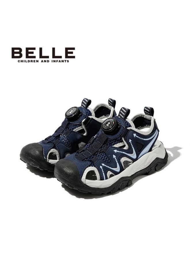 Belle Kids Shoes [no-tie Twist Buckle] Children's Beach Sandals Summer Breathable Sports Closed-toe Shoes Dark Blue Size 29 - Image 1
