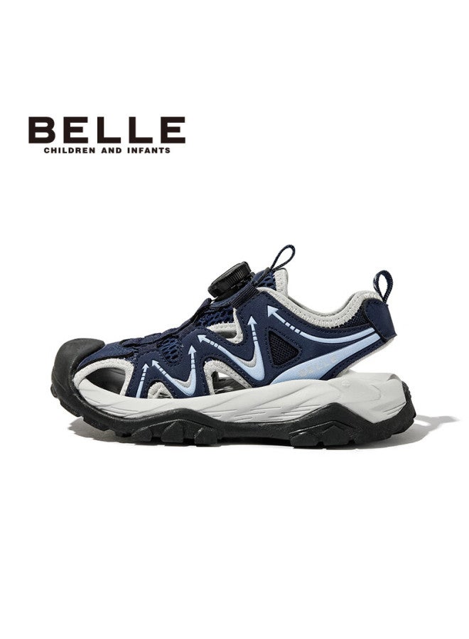 Belle Kids Shoes [no-tie Twist Buckle] Children's Beach Sandals Summer Breathable Sports Closed-toe Shoes Dark Blue Size 29 - Image 2