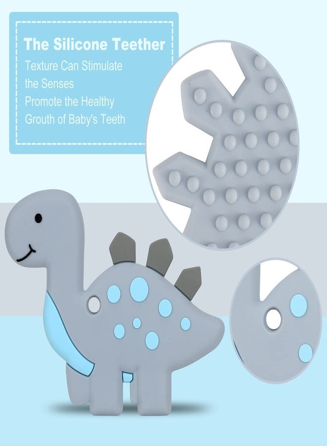 Slotic Baby Teething Toys for Babies 3-6 6-12 Months, Dinosaur Teether Pain Relief Toy with One Piece Design Pacifier Clip Holder Set, Freezer Safe Neutral Shower Gift for Boys and Girls (Grey) - Image 2