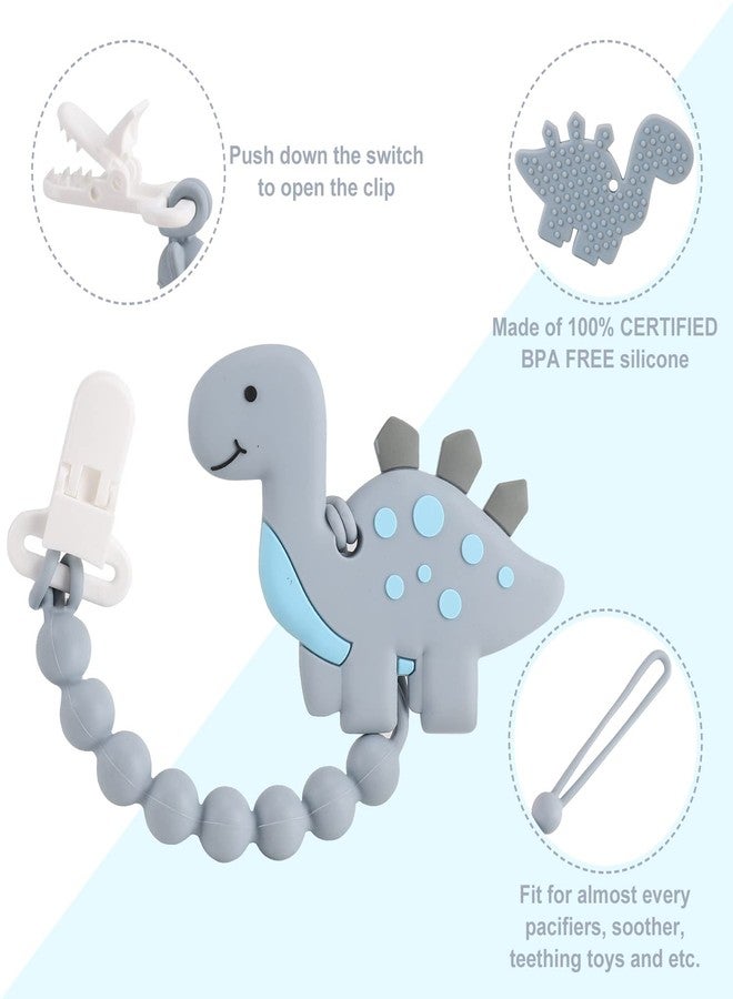 Slotic Baby Teething Toys for Babies 3-6 6-12 Months, Dinosaur Teether Pain Relief Toy with One Piece Design Pacifier Clip Holder Set, Freezer Safe Neutral Shower Gift for Boys and Girls (Grey) - Image 5
