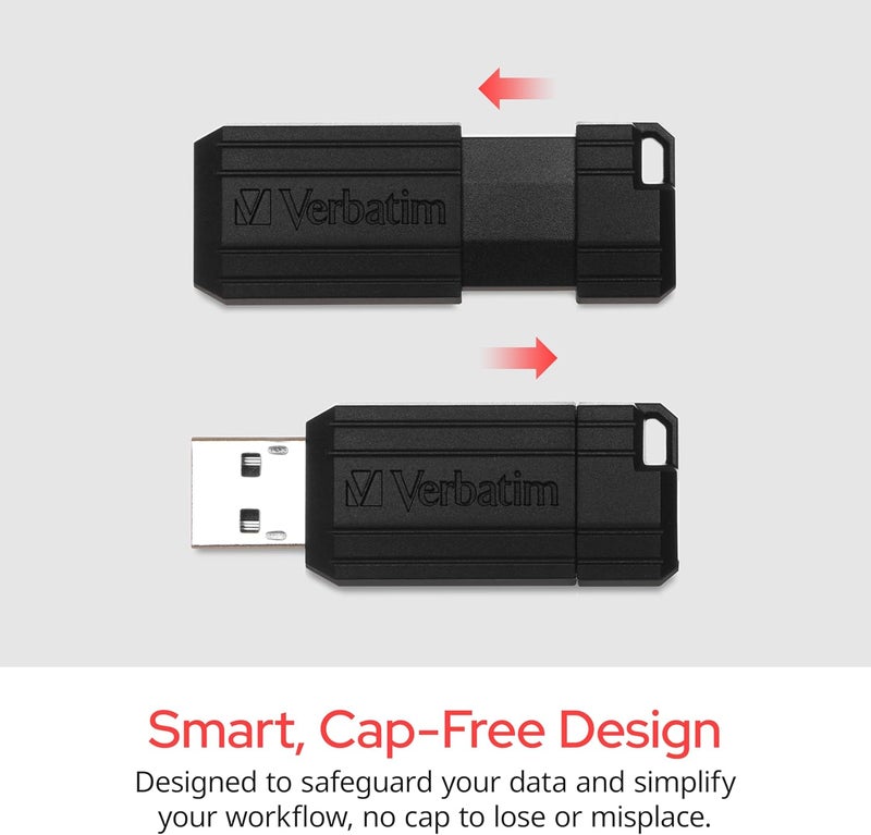 VERBATIM Upgraded classic design 32GB PinStripe Retractable USB 2.0 Flash Thumb Drive with Microban Antimicrobial Product Protection – Business 10pk – Black Neat shape - Image 4