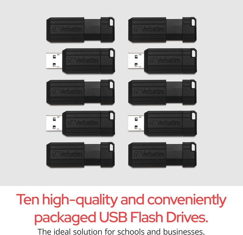 VERBATIM Upgraded classic design 32GB PinStripe Retractable USB 2.0 Flash Thumb Drive with Microban Antimicrobial Product Protection – Business 10pk – Black Neat shape - Image 3