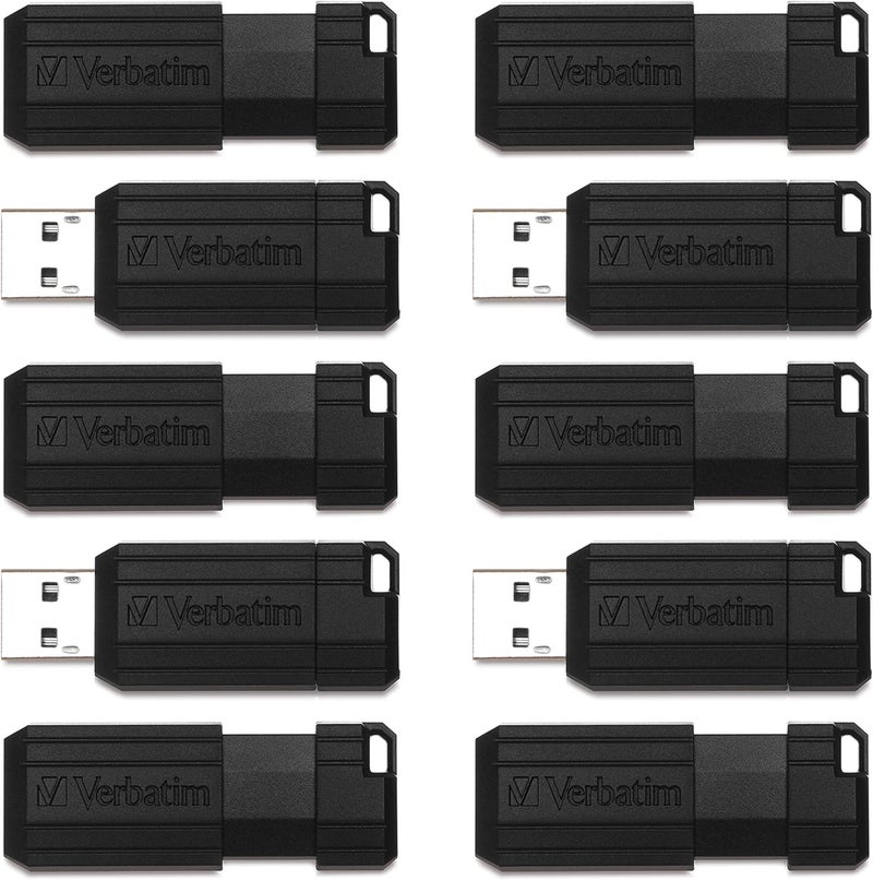 VERBATIM Upgraded classic design 32GB PinStripe Retractable USB 2.0 Flash Thumb Drive with Microban Antimicrobial Product Protection – Business 10pk – Black Neat shape - Image 1