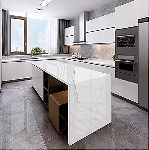 FEDDEMarble Aluminum Foil Kitchen Stickers OilProof Waterproof Self Adhesive Wallpaper PVC Bathroom Wall Stickers Contact Paper Marble White - Image 3