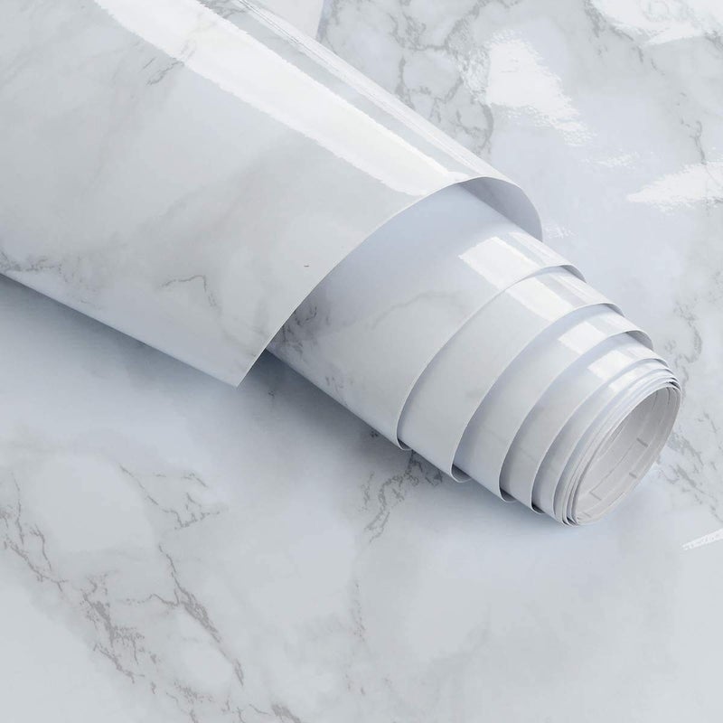 FEDDEMarble Aluminum Foil Kitchen Stickers OilProof Waterproof Self Adhesive Wallpaper PVC Bathroom Wall Stickers Contact Paper Marble White - Image 1