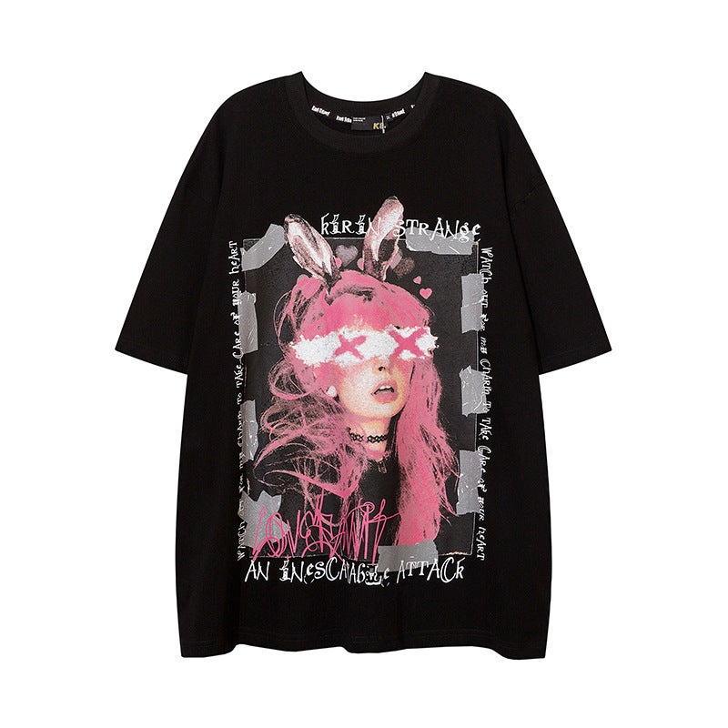 Anime-Inspired Graphic Tee Unisex Retro Streetwear Black