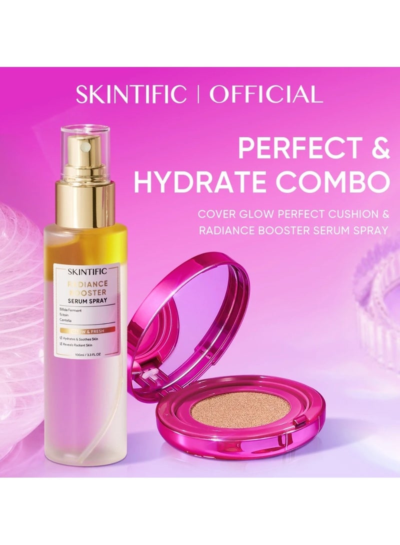 SKINTIFIC PERFECT & HYDRATE COMBO-Cover Perfect Glow Cushion (03 Petal) + Radiance Booster Serum Spray Poreless Flawless - Image 2