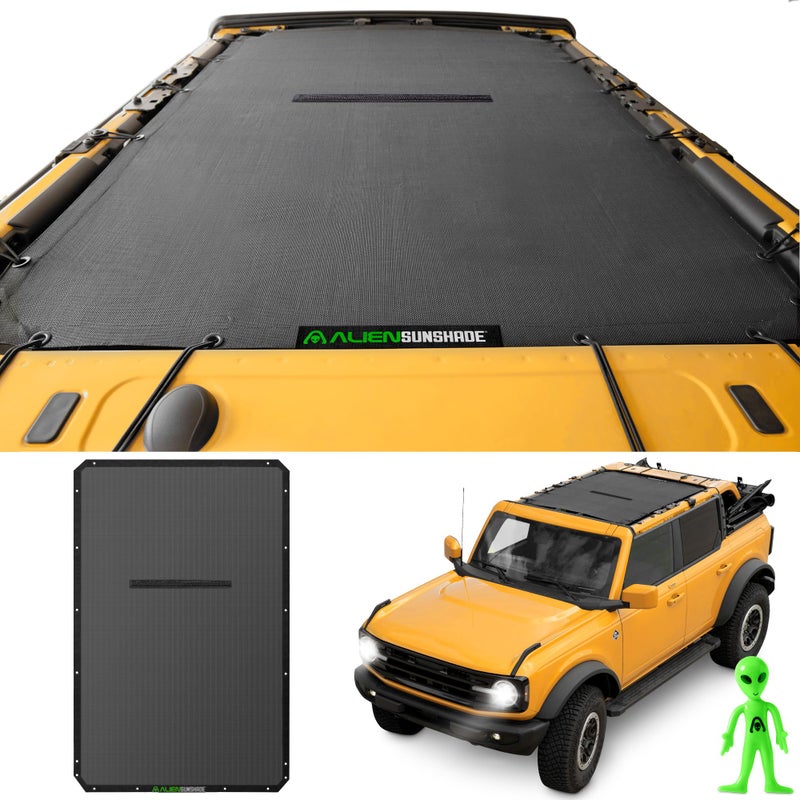 Alien Sunshade for Ford Bronco Sun Shade Black 20212025 Full Length for Bronco Sunshade Bimini Top Accessories 4 Door Premium Mesh Bikini Roof Top Shade Screen Blocks UV Wind Noise