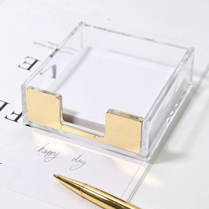 MultiBey Clear Gold Acrylic Sticky Note Pad Holder for Desk, Memo Holder Paper Dispenser, Desktop Accessories Organizer for Office School Home(Gold) - Image 3