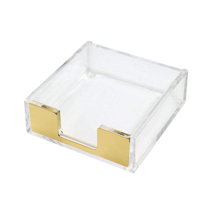 MultiBey Clear Gold Acrylic Sticky Note Pad Holder for Desk, Memo Holder Paper Dispenser, Desktop Accessories Organizer for Office School Home(Gold) - Image 1