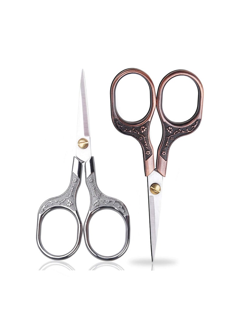 KASTWAVE 2 Pcs Small Vintage Precision Scissors, Multi-Purpose Beauty Grooming Kit for Hair trimming, Facial, Beard, Eyebrow, Eyelash, Sewing Scissors for Embroidery, Craft, Art Work & Everyday Use - Image 1