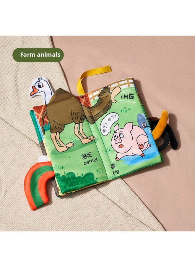 Baby Early Education Cloth Book Can Bite Baby Tear 0-6 Months 1 Year Old Three-dimensional Tail Book Enlightenment Toy-Colour:Farm Animals - 6 Pages 12  - Image 1