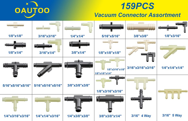 OAUTOO 32 Size Automotive Vacuum Tubing Connector Vacuum Tee Connector Assortment Kit 1/8" 3/16" 1/4" 5/16" 3/8" - Image 4