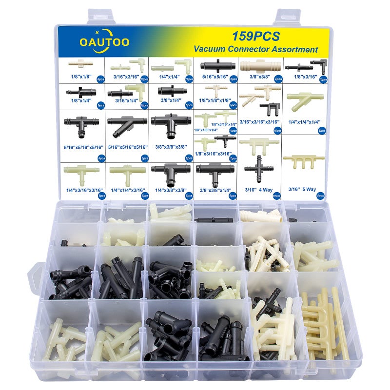 OAUTOO 32 Size Automotive Vacuum Tubing Connector Vacuum Tee Connector Assortment Kit 1/8" 3/16" 1/4" 5/16" 3/8" - Image 5