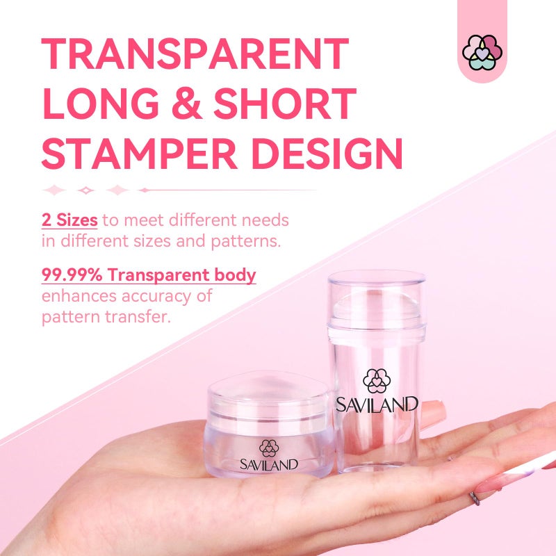 Saviland French Tip Nail Stamp: 4PCS Nail Art Stamper Kit Clear Silicone Nails Stamping Long & Short Jelly Stamper with Scrapers Nails Stamper Kit for French Manicure Home DIY Salon - Image 5